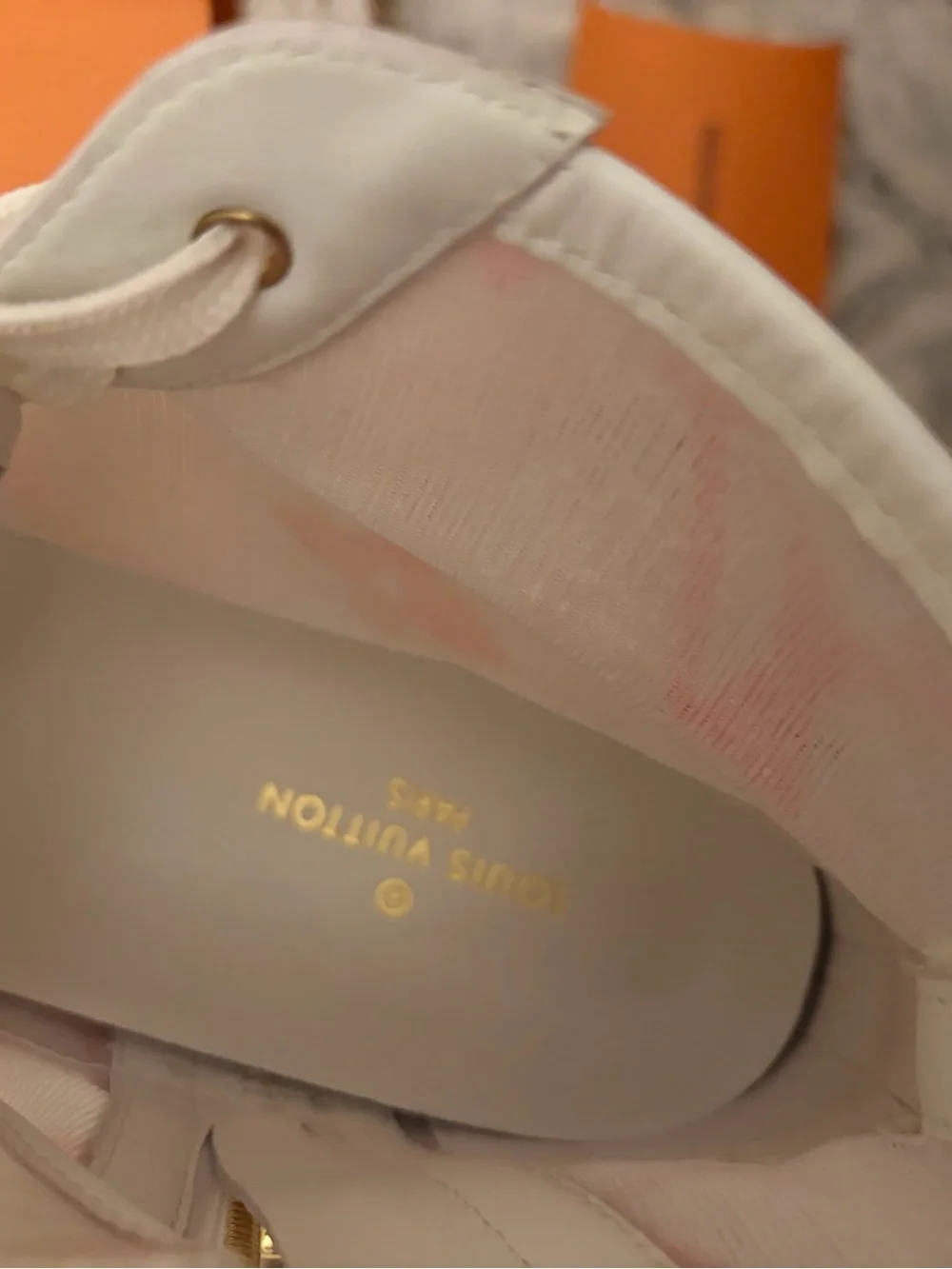 Louis Vuitton White High-Top Sneakers with Pink mesh